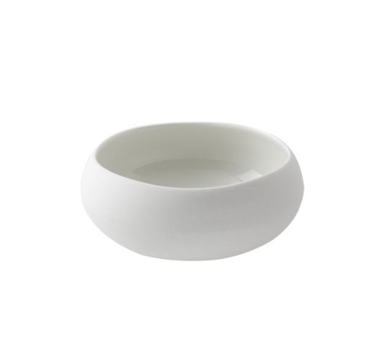 White ceramic bowl with a smooth, curved shape on a white background.